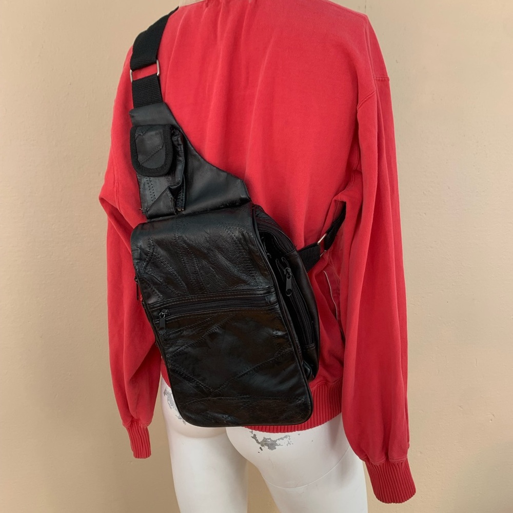 Vintage Black Leather Rectangular Backpack | 90s … - image 8